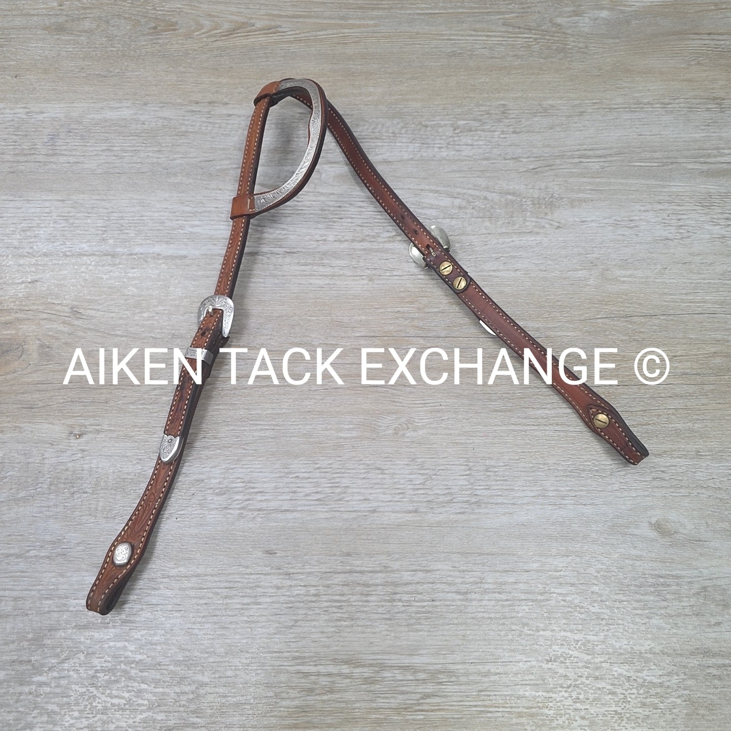 One Ear Silver Western Show Headstall, No Reins, Size Full