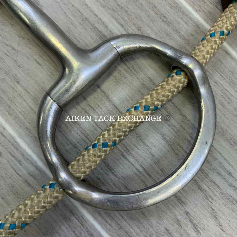 Single Joint Eggbutt Large Ring Polo Gag Bit w/ Rope Cheek Pieces 5.75"