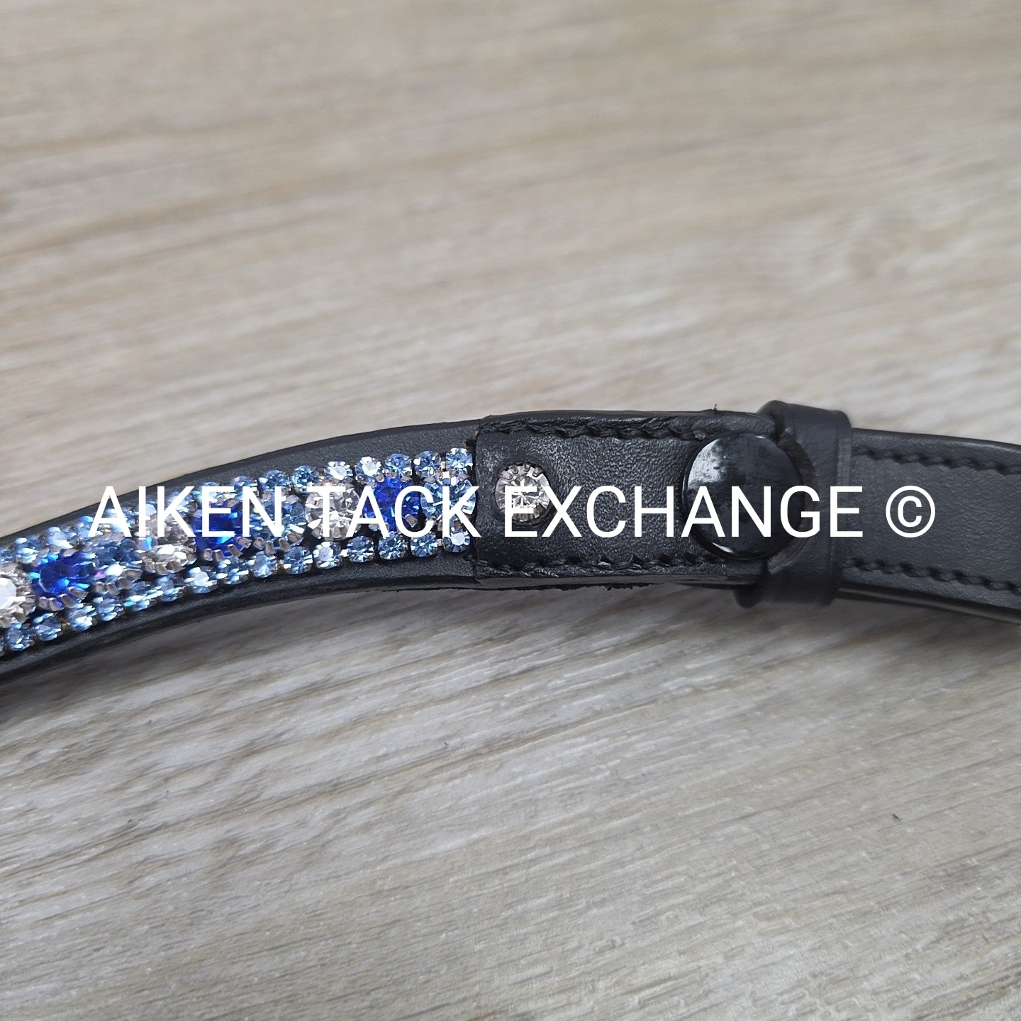 Bling Curved Browband, Black & Blue, 16.5"