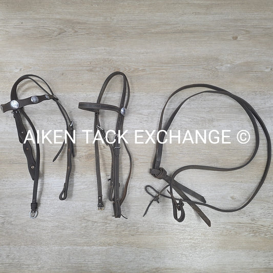 BARGAIN BUNDLE: 2 Western Browband Headstalls with 1 Pair Split Reins