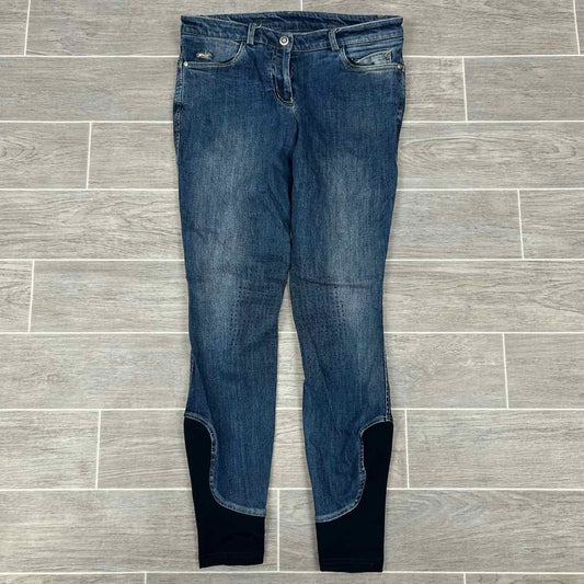 Schockemohle Lyra Silicone Grip Knee Patch Denim Breeches, Size 28 R