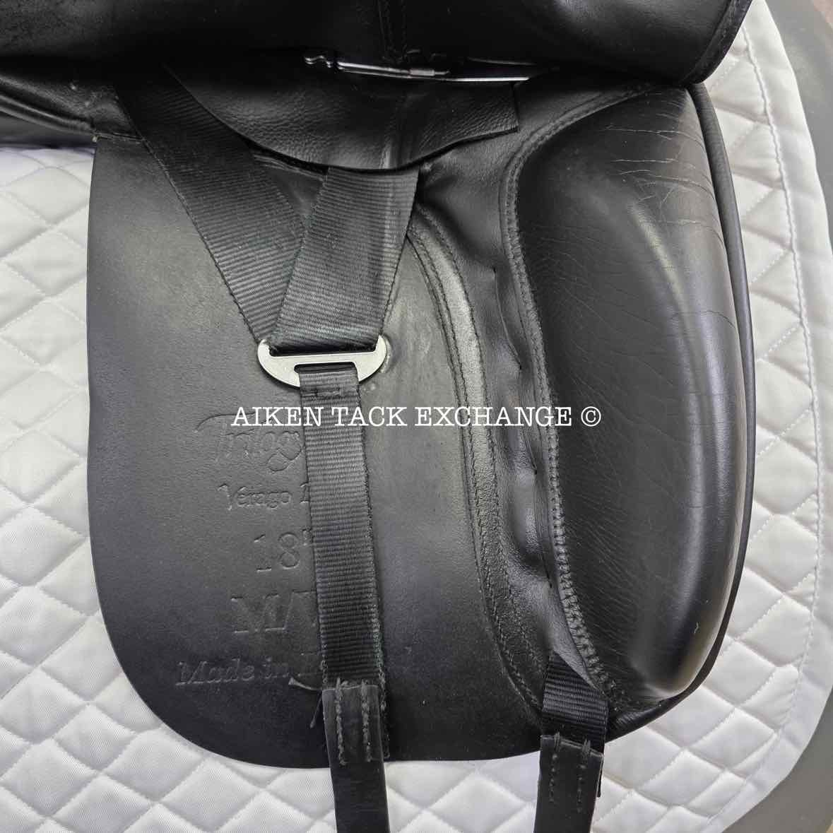 **SOLD** 2011 Trilogy Verago Elite Dressage Saddle, 18" Seat, Medium Wide Tree, Wool Flocked Panels