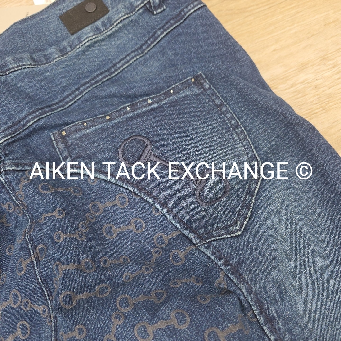 Horze Kaia Crystal Denim Silicone Grip Full Seat Breeches, Size 32