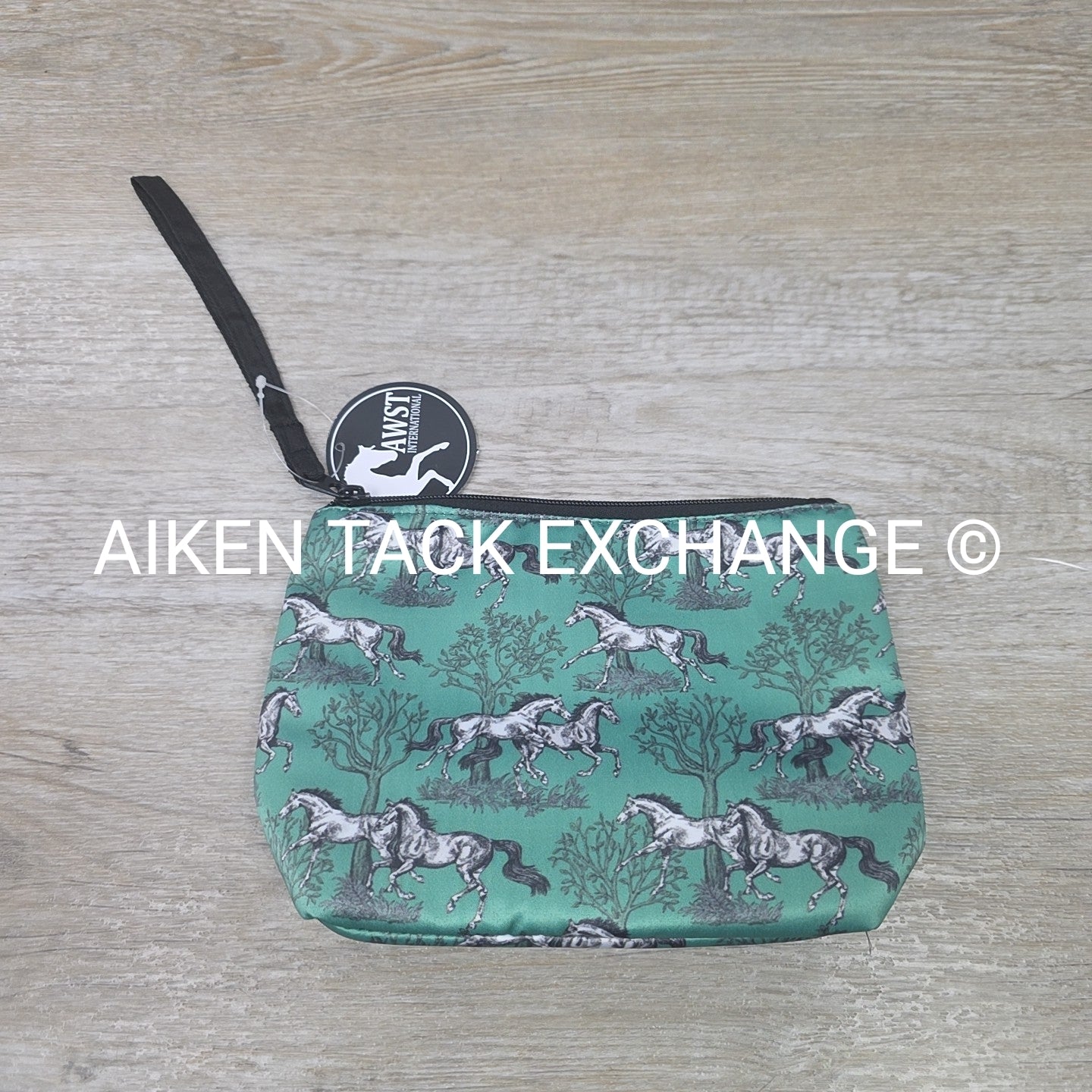 AWST Int'l Lila Green Toile Accessory Bag with Wristlet