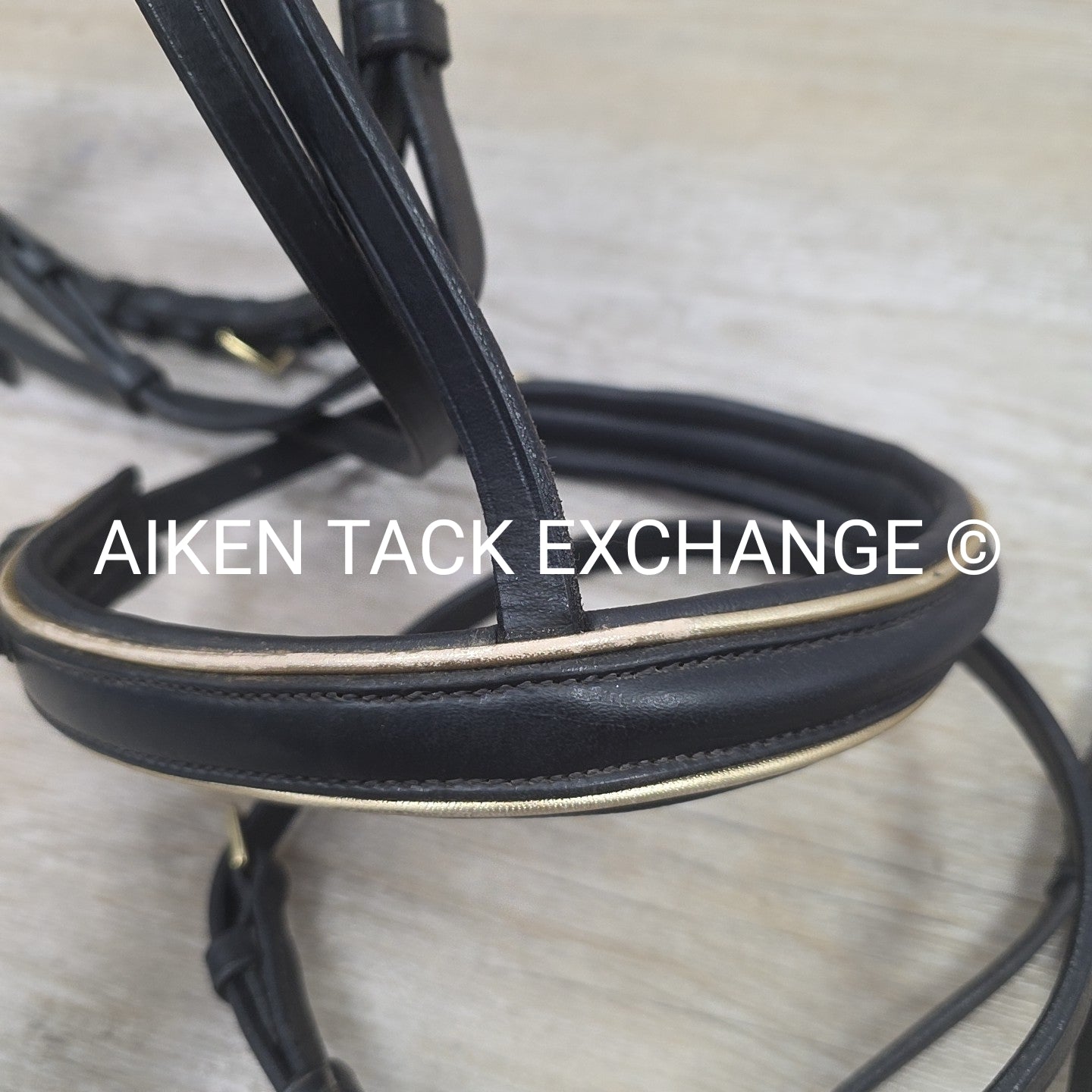 Rhinegold Flash Dressage Bridle with Matching Rubber Reins, Black with Gold, Siz