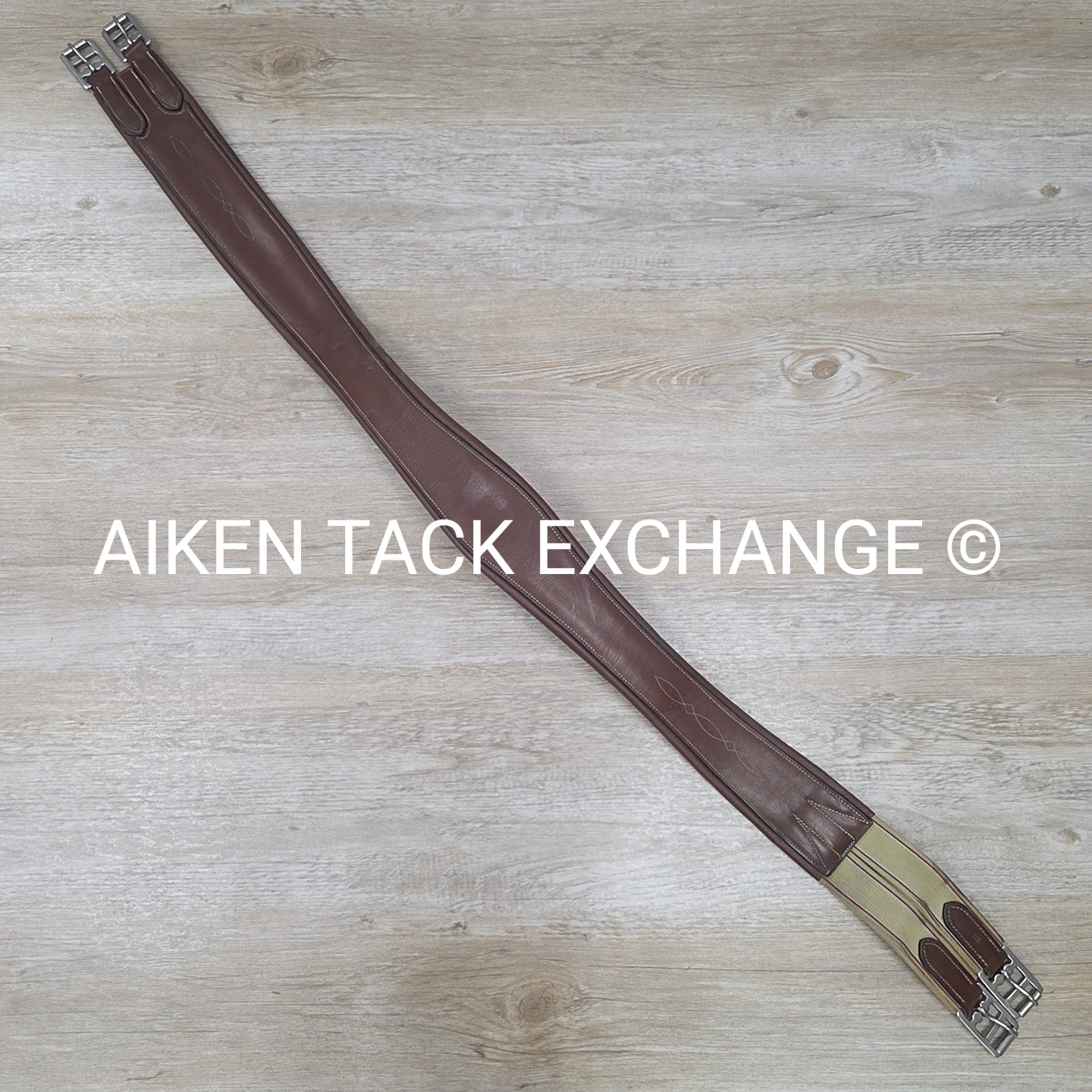 Leather Girth with Single End Elastic, Brown, 52"