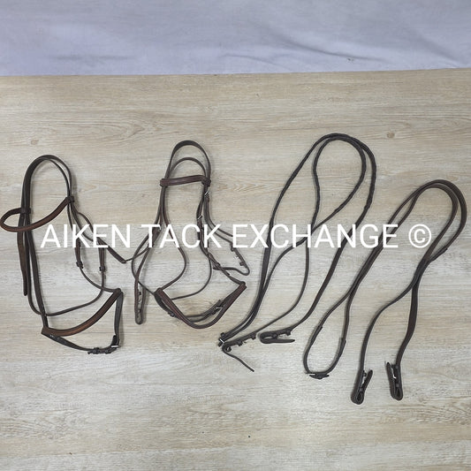 BARGAIN BUNDLE: 2 Plain Raised Bridles with Laced Reins & Rubber Reins, Brown, S