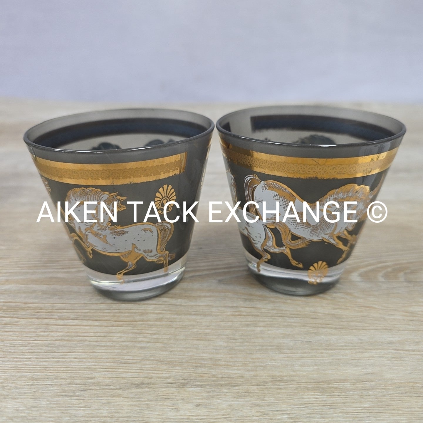 Vintage Culver Gold Wild Horse Glasses, Set of 6