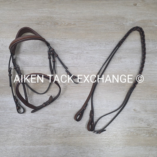 HDR Pro Mono Crown Padded Bridle with Reins, Australian Nut, Size Cob