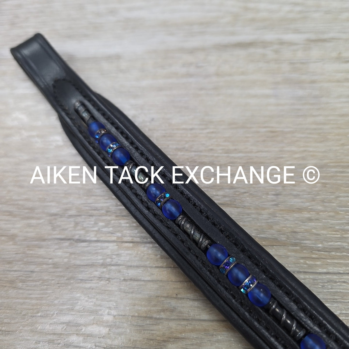 Padded Beaded Browband, Black & Blue, 15.5"