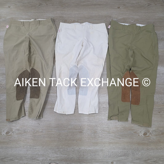 BARGAIN BUNDLE: 3 Pairs Tailored Sportsman Size Zip Knee Patch Breeches, 32