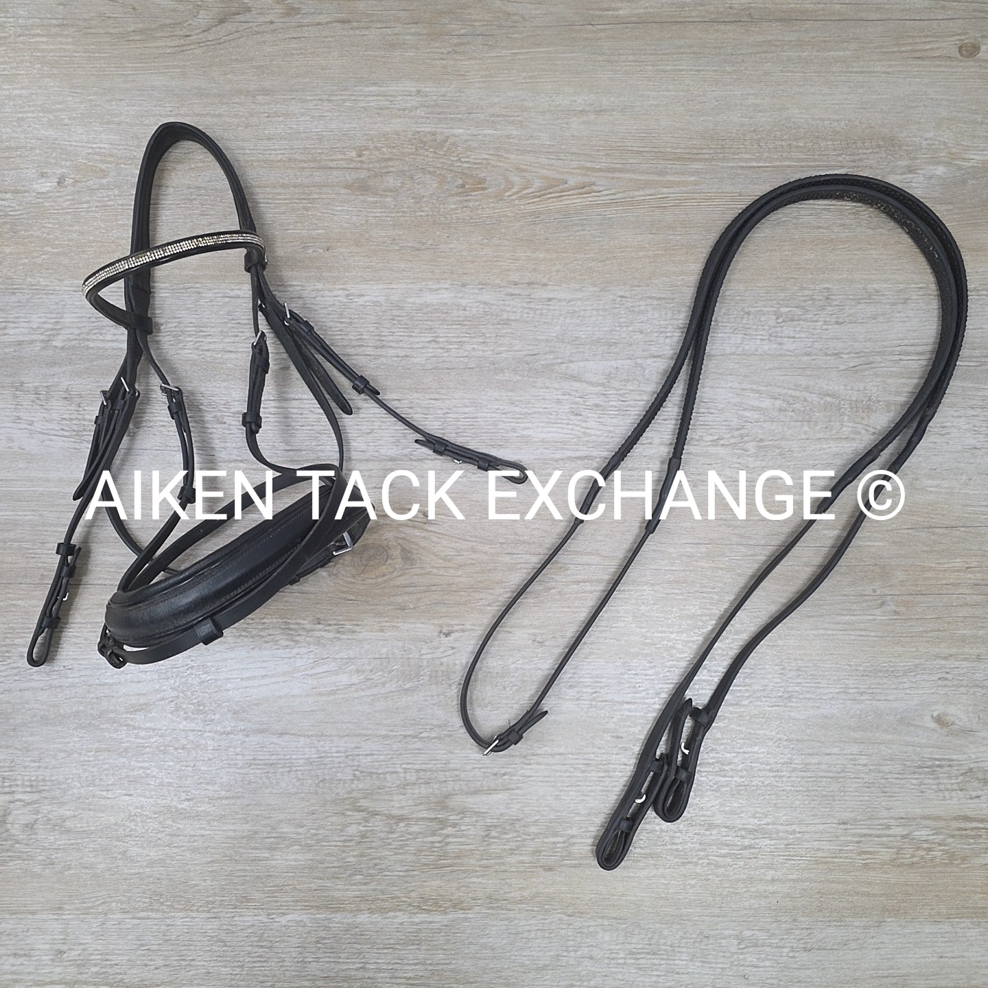 Horze Dressage Bridle with Rubber Reins, Black, Size Full