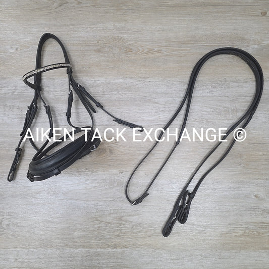 Horze Dressage Bridle with Rubber Reins, Black, Size Full