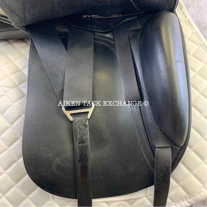 **SOLD** 2004 Custom Saddlery VLX Dressage Saddle, 17.5" Seat, Adjustable Tree, Wool Flocked Panels, Buffalo Leather