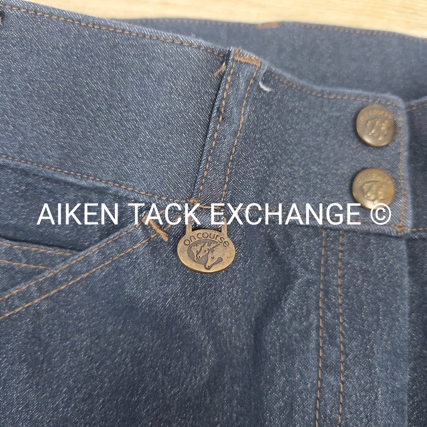 On Course Denim Knee Patch Breeches, Size 26