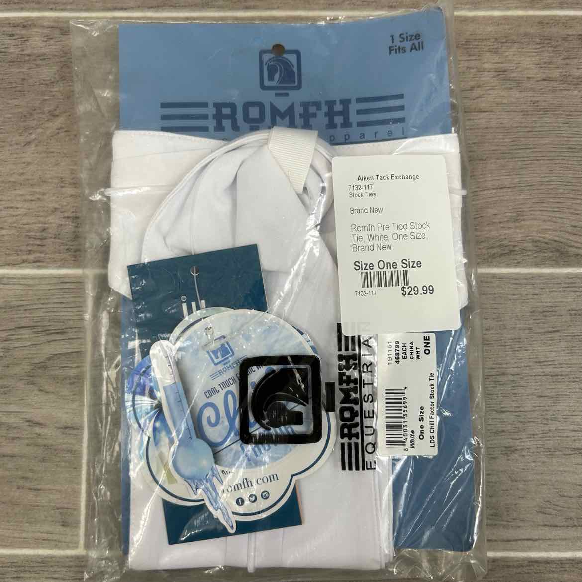 Romfh Pre Tied Stock Tie, White, One Size, Brand New