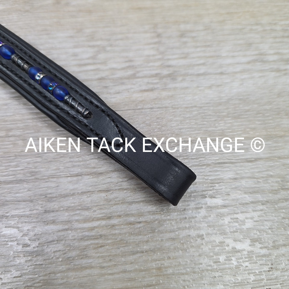 Padded Beaded Browband, Black & Blue, 15.5"