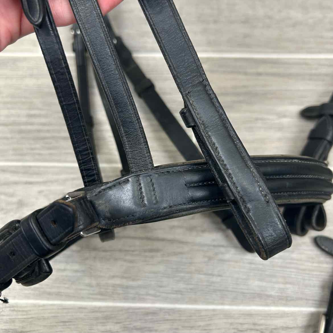 Vespucci Double Raised Dressage Bridle with Reins, Missing Flash, Black, Size Fu