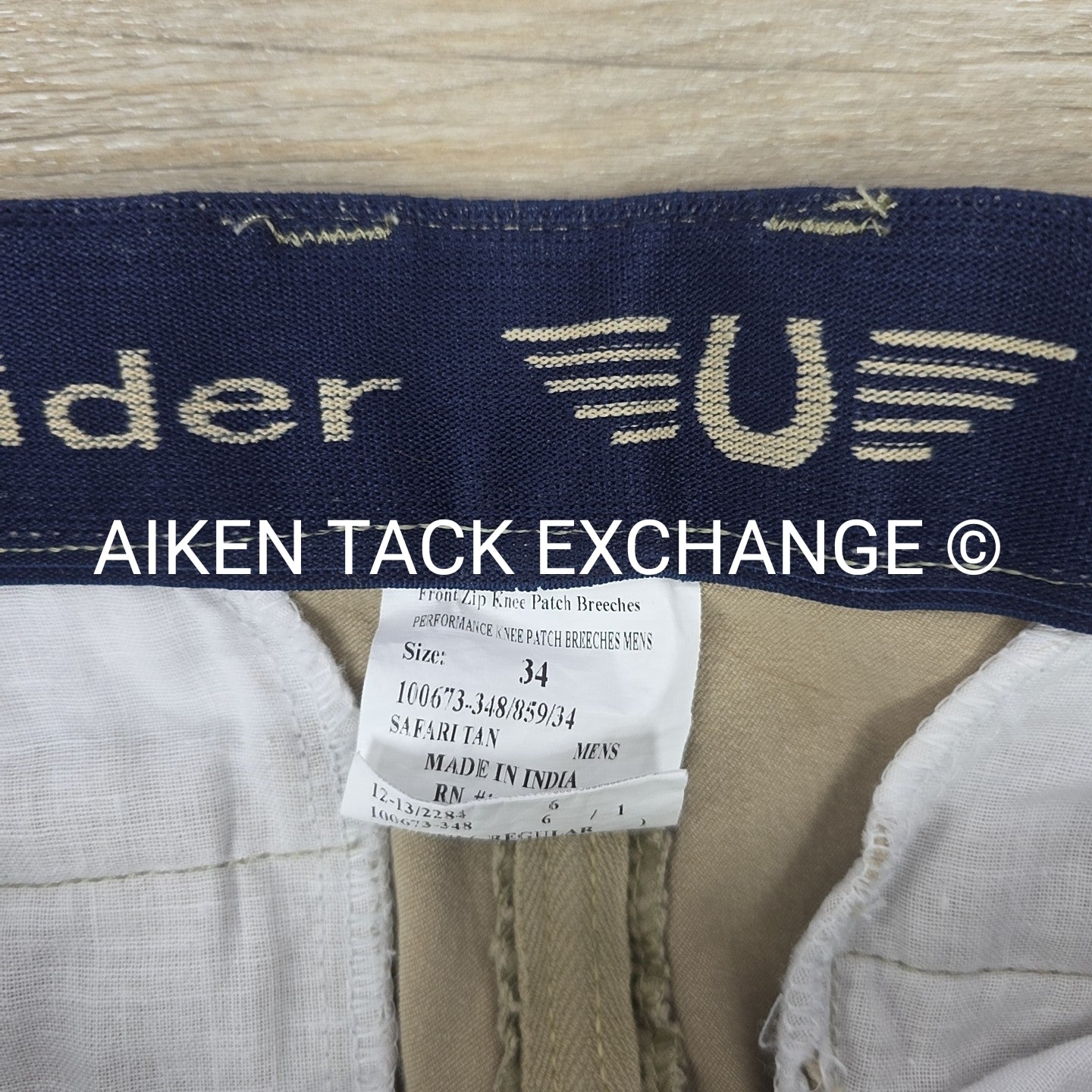 TuffRider Front Zip Knee Patch Breeches, Men's 34