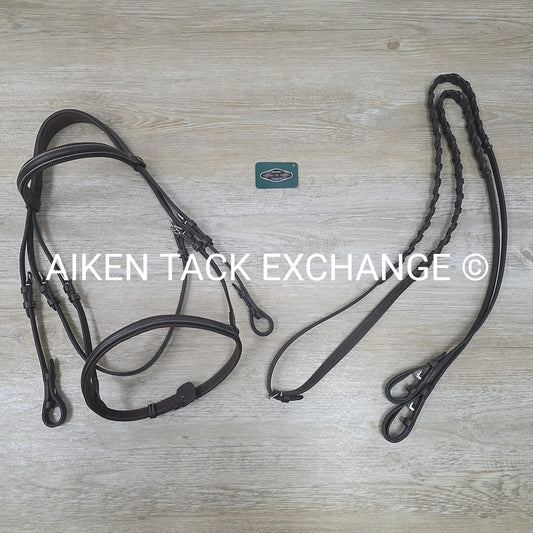 HDR Pro Mono Crown Padded Bridle with Reins, Havana, Size Cob