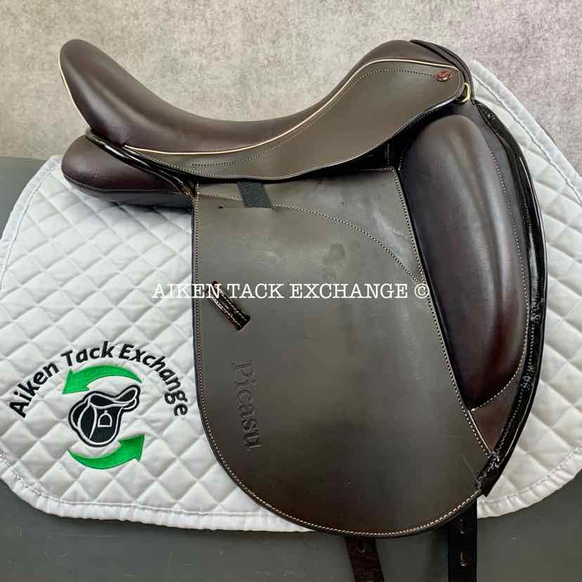 2022 MaxFlex Picasu Monoflap Dressage Saddle, 18" Seat, Flex Tree - Wide Fit, Wool Flocked Pony Panels