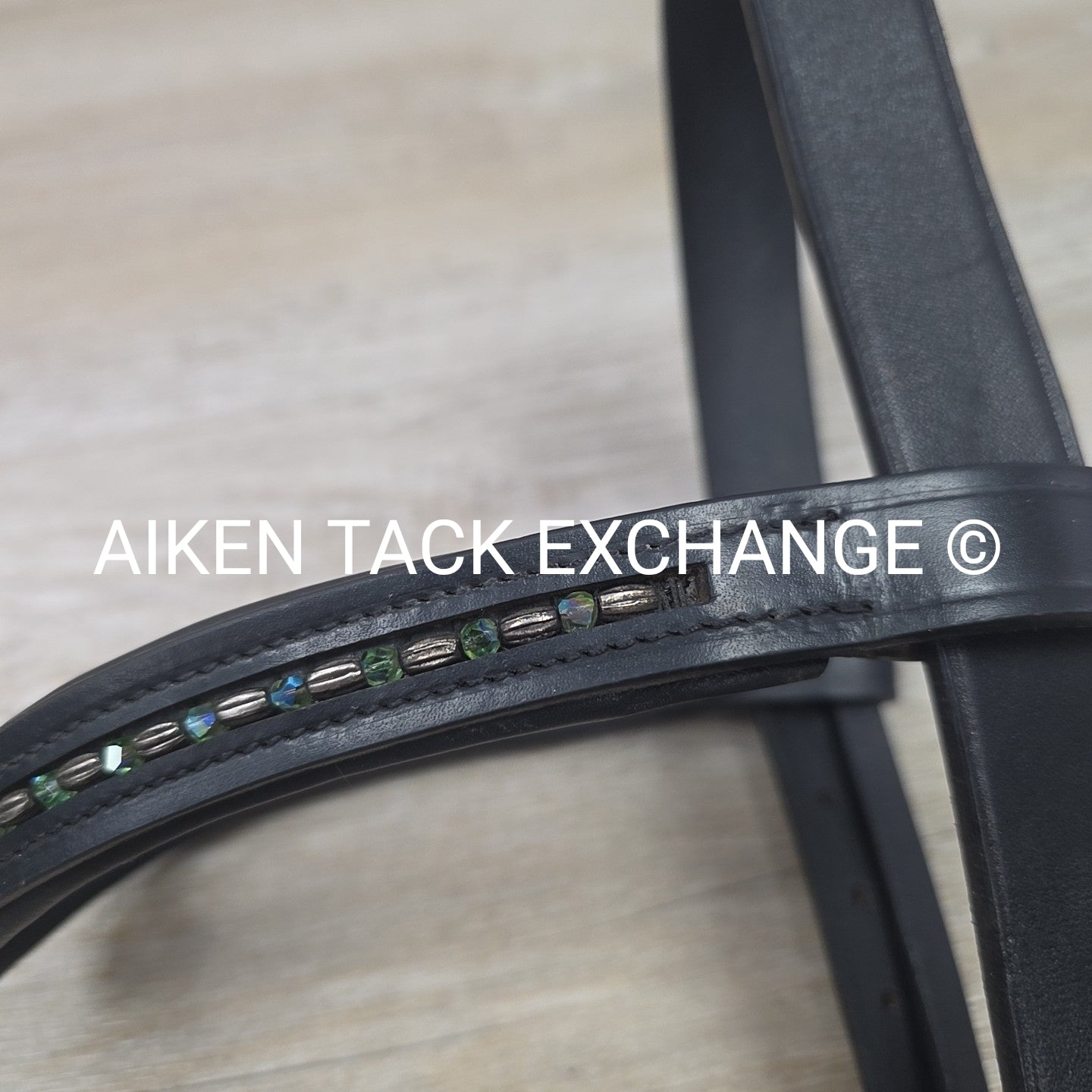 Paris Tack Crown Piece with Curved Beaded Browband, Black, Size Full