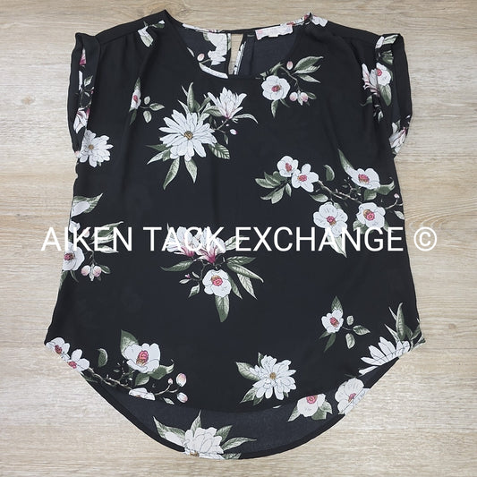 Pink Rose Vintage Short Sleeve Blouse, Women's Medium