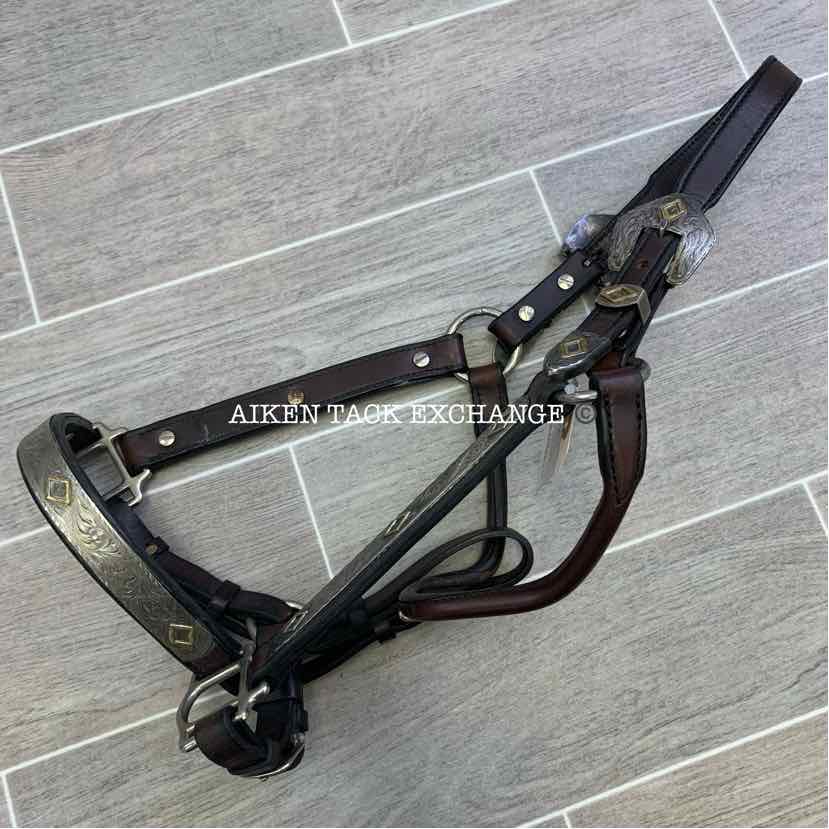 Tory Leather Silver Plated Diamond Show Halter, Size Full