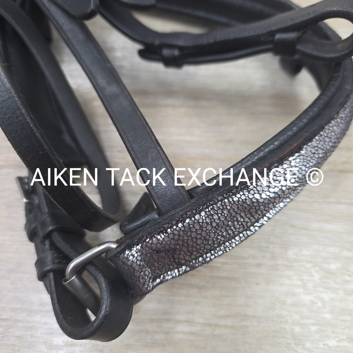 Ovation Dressage Bridle, Missing Flash Strap, with Cotton Web Reins, Black, Full