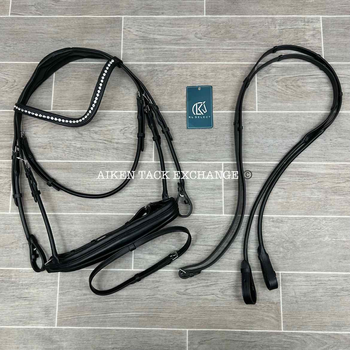 KL Select Flexion Rolled Snaffle Bridle with Reins, Black, Size Full