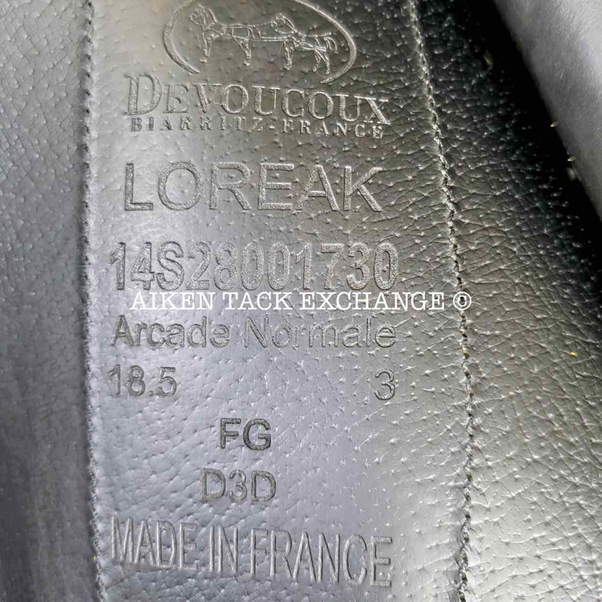 2014 Devoucoux Loreak Monoflap Dressage Saddle, 18.5" Seat, 3 Flap, Medium Wide Tree, D3D Panels, Full Buffalo Leather