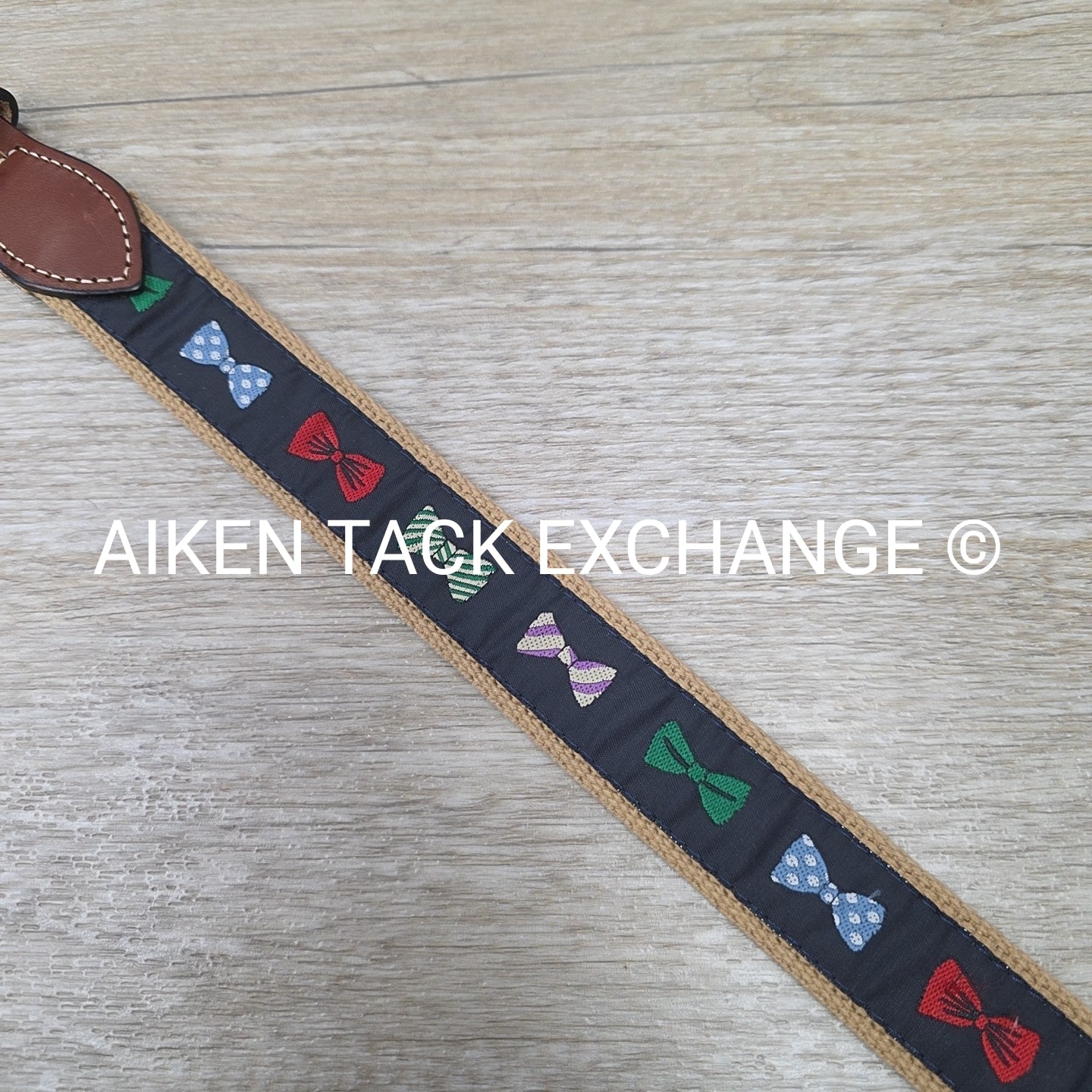 Leather Web Belt with Bow Ties, Size 36