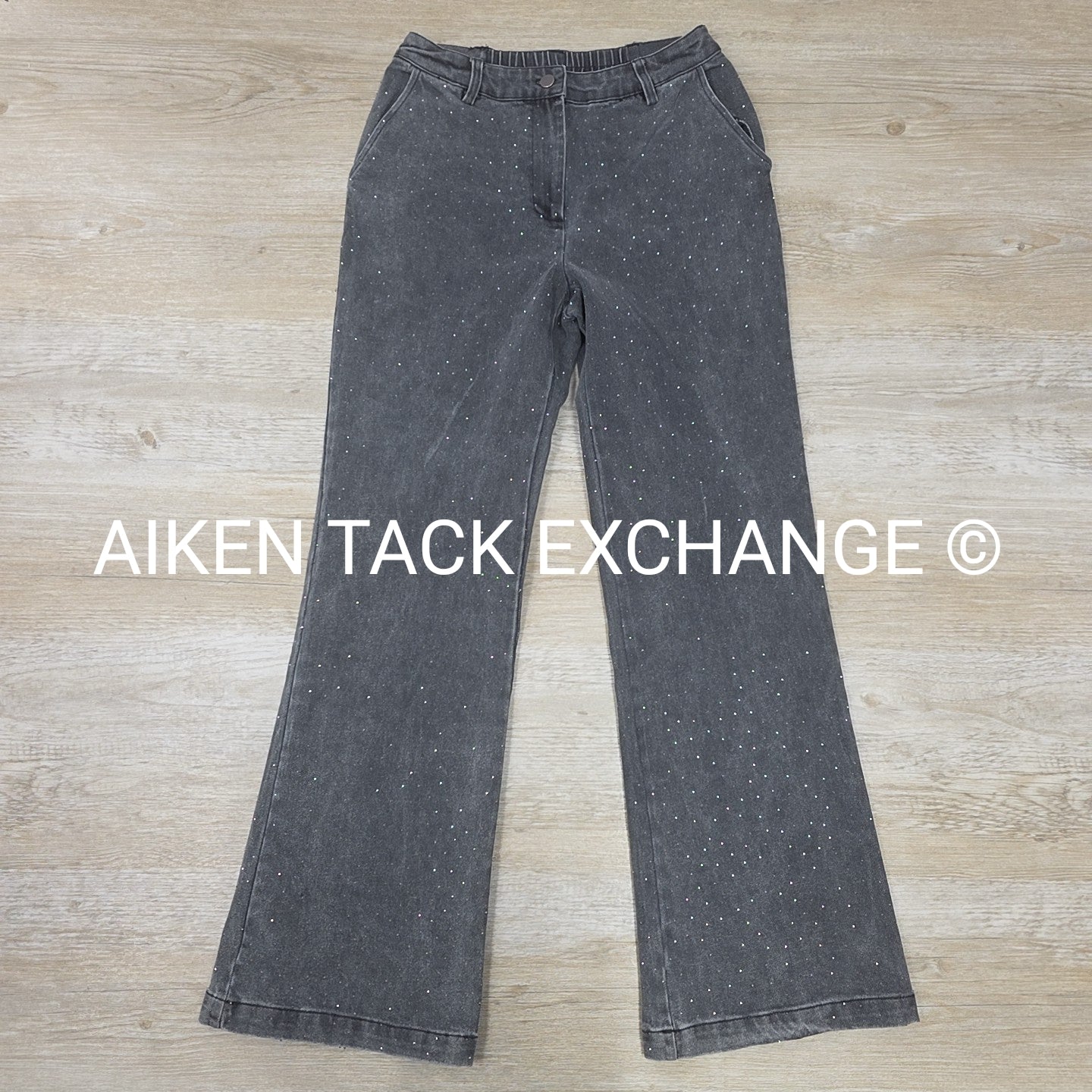 Skies Are Blue Elastic Waist Wide Leg Rhinestone Jeans, Women's Small