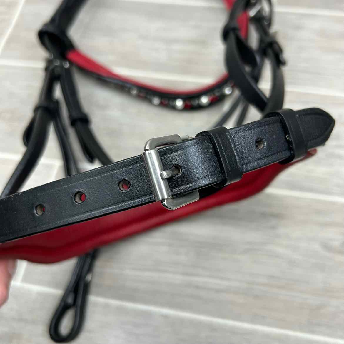 Halter Ego Anatomic Snaffle Bridle with Matching Reins, Black & Red, Size Full