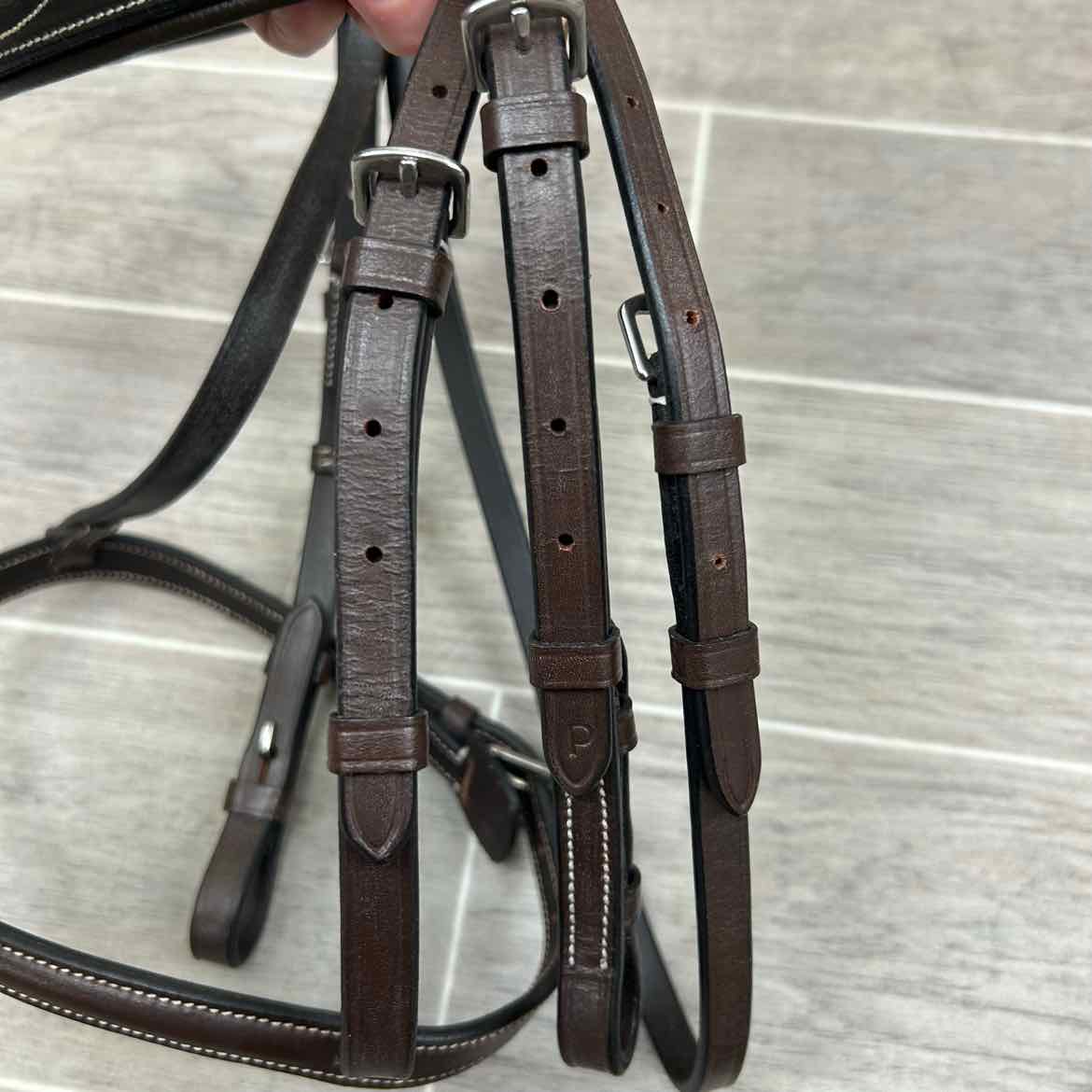 Fancy Stitched Bridle with Matching Laced Reins, Brown, Size Pony