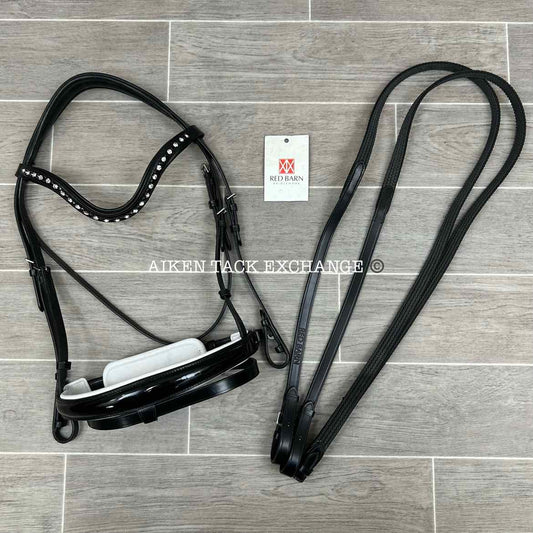 KL Select Red Barn Stride Dressage Bridle with Reins, Black/White, Size Full