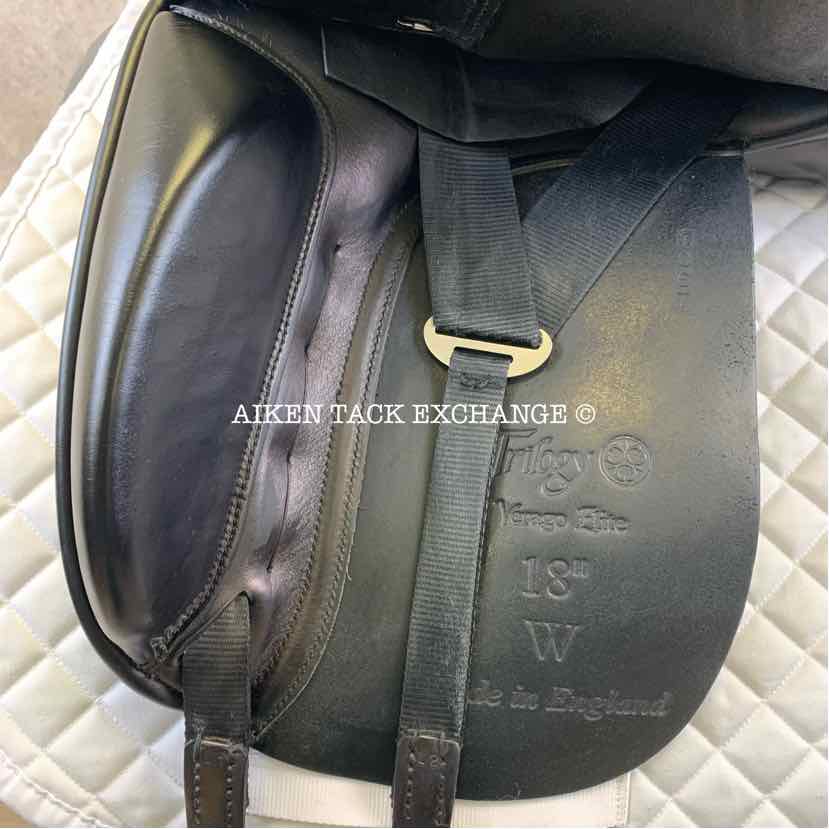 **SOLD** 2008 Trilogy Verago Elite Dressage Saddle, 18" Seat, Wide Tree, Wool Flocked Panels