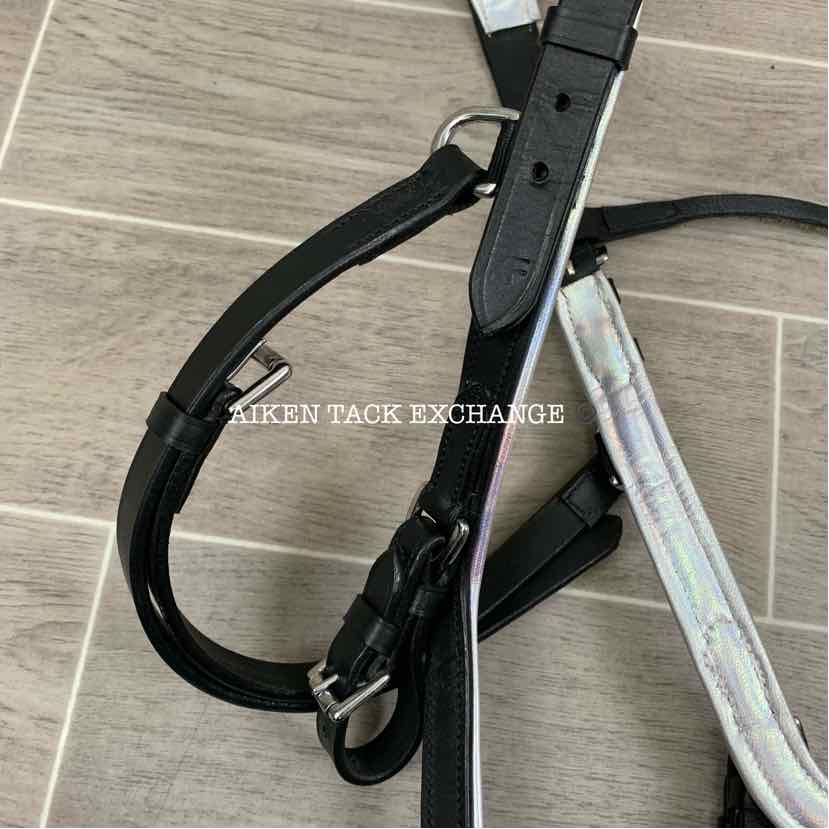 Ice Equestrian Anatomic Bridle, Black/Silver, No Reins, Oversize