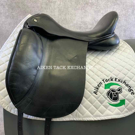 **SOLD** 2004 Custom Saddlery VLX Dressage Saddle, 17.5" Seat, Adjustable Tree, Wool Flocked Panels, Buffalo Leather