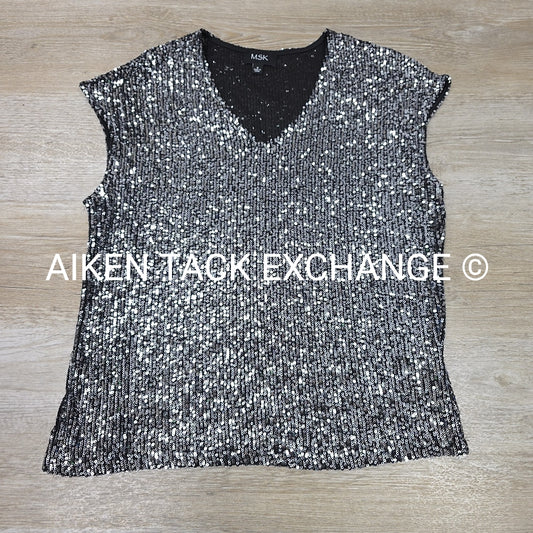 MSK Short Sleeve Sequin Blouse, Women's Small