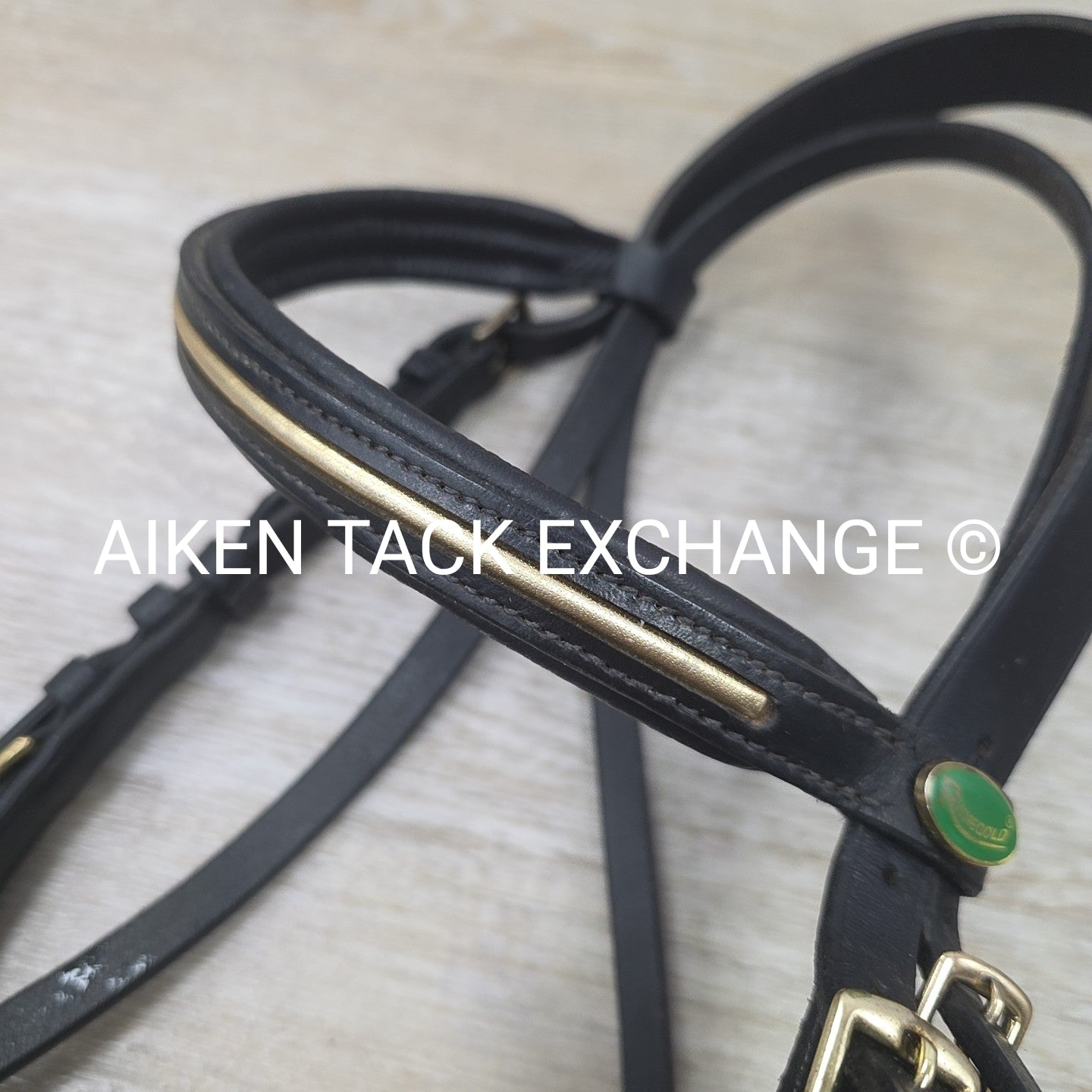 Rhinegold Flash Dressage Bridle with Matching Rubber Reins, Black with Gold, Siz
