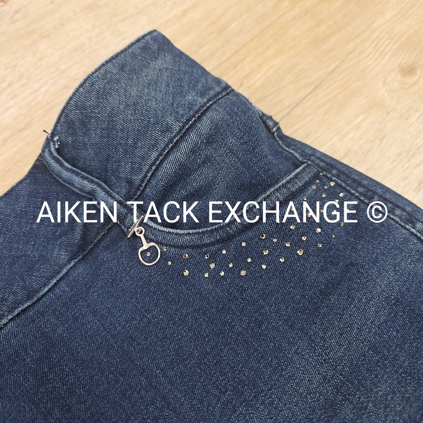 Horze Kaia Crystal Denim Silicone Grip Full Seat Breeches, Size 32