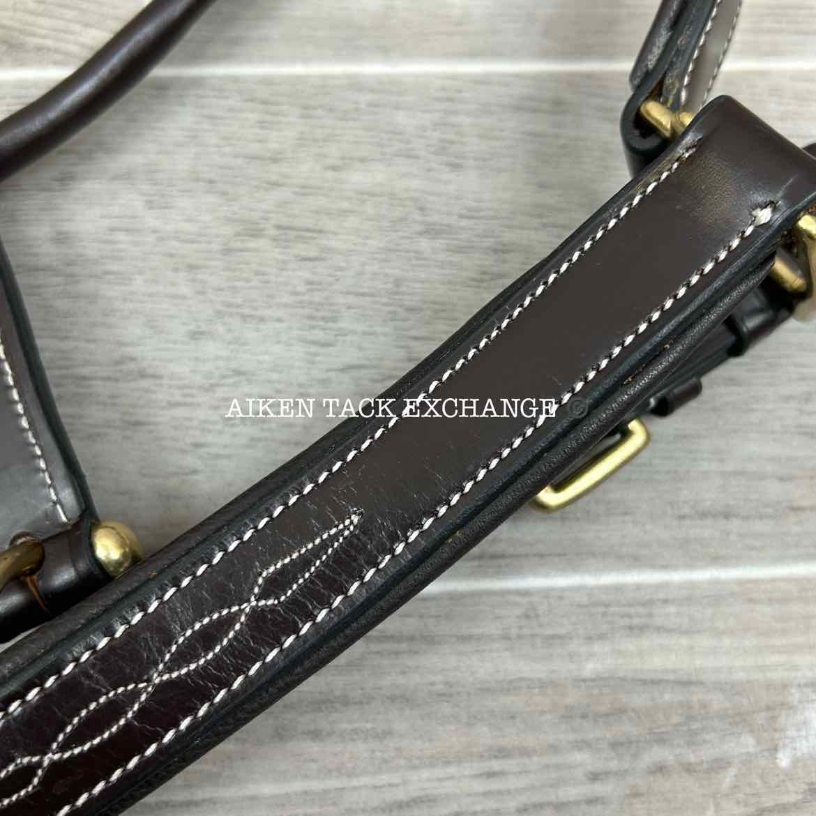 KL Select Black Oak Willow Padded Leather Halter, Brown/Brass, Size Pony