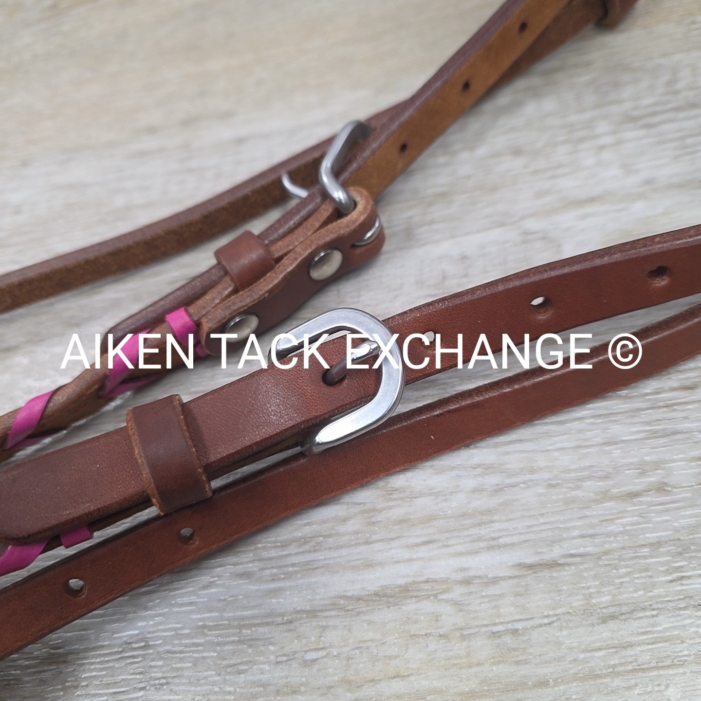 Rafter T Ranch Company Pink Plaited Browband Headstall with Matching Reins