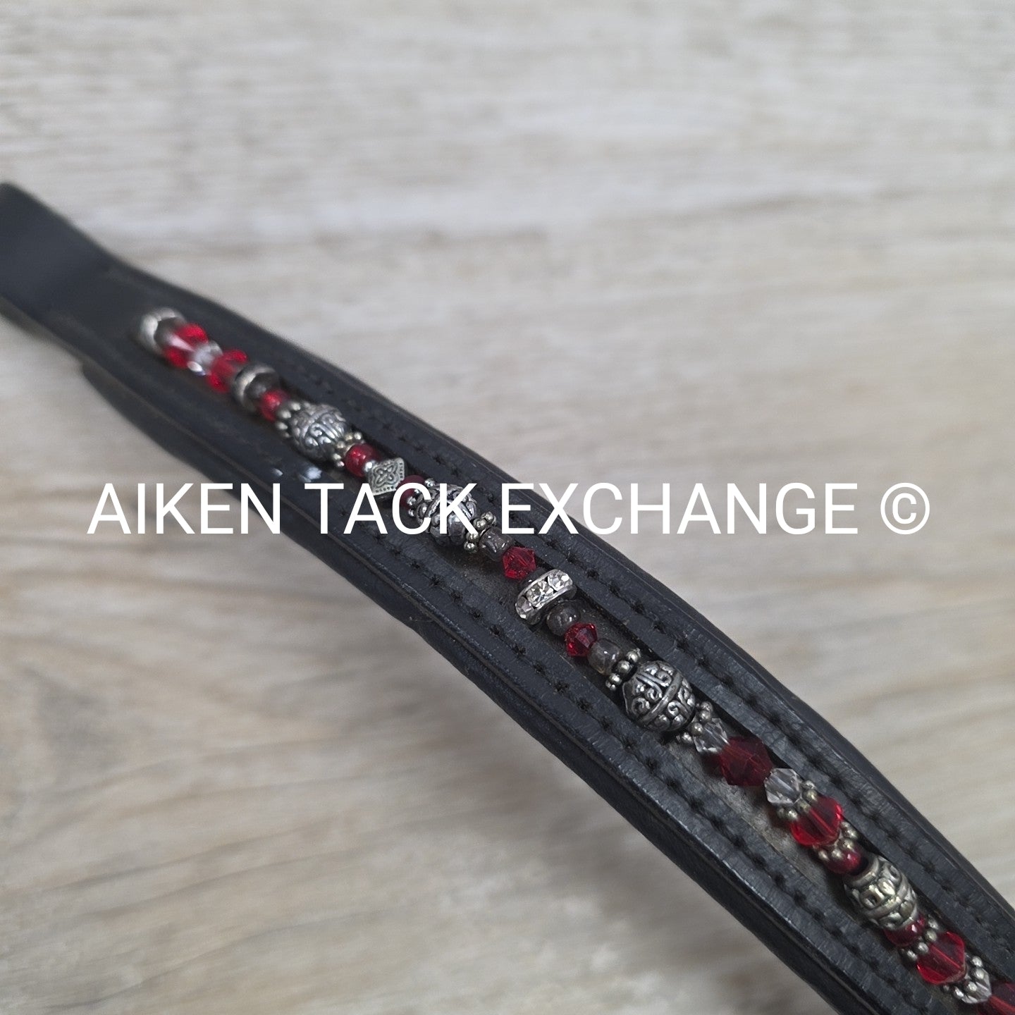 Padded Beaded Browband, Black, 15"