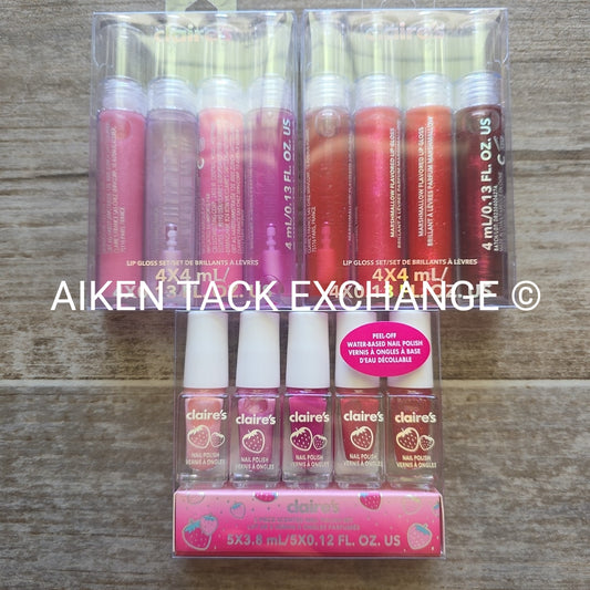 Claire's Beauty Set - 2 Lip Gloss Sets (8 Total) & Nail Polish Set (5 Total)