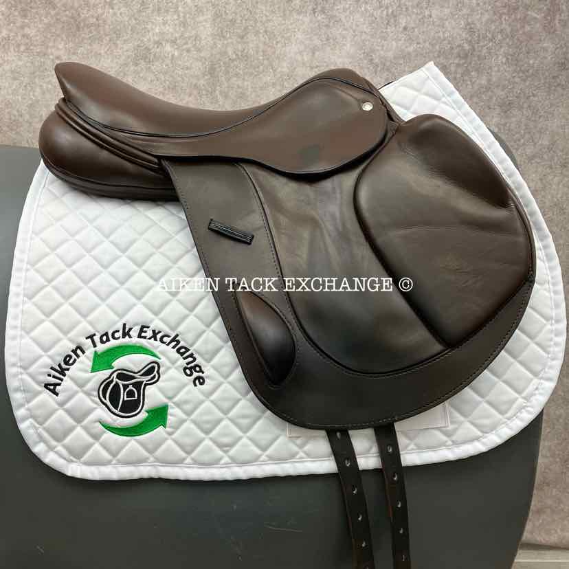 **SOLD** 2019 Custom Saddlery Monte Carlo Monoflap Jump Saddle, 17.5" Seat, Adjustable Tree, Wool Flocked Hybrid Panels