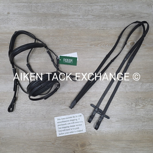 Dover Saddlery Flash Dressage Bridle with Rubber Web Reins, Black, Size Full