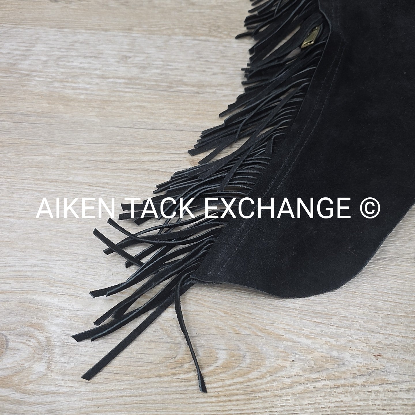 Suede Full Chaps with Fringe, Black, Size Small