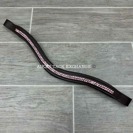 Padded Leather Curved Bling Browband, Brown & Pink, 16"